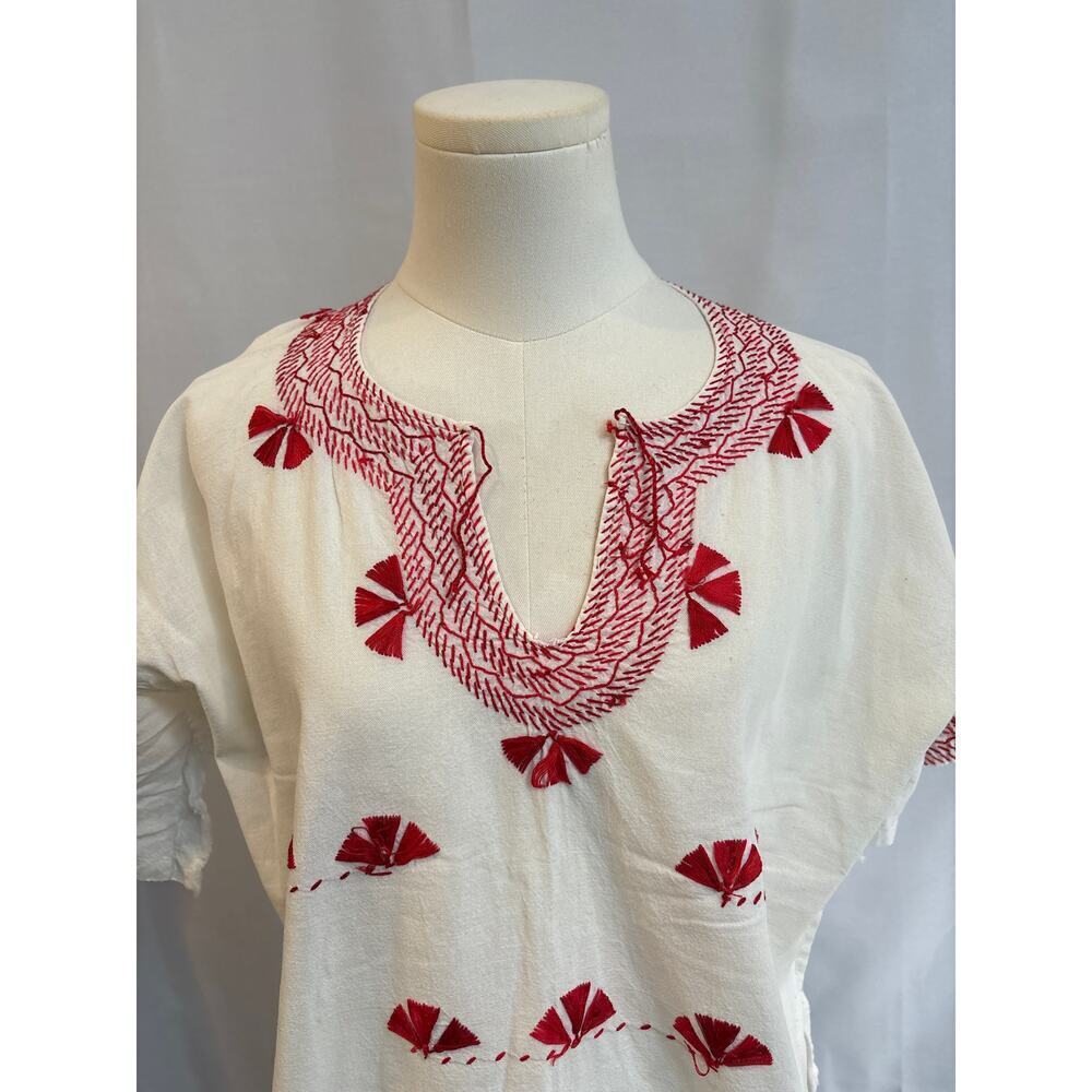 Women’s Handmade Cream Shirt with Red Embroidery. No Size, Read Description.